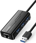Разветвитель USB Ugreen 3 x USB 3.0, RJ45 (20265) хаб ugreen cm475 usb3 0 to 3xusb3 0 rj45 grey 60554
