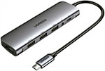 USB-концентратор 6 в 1 (хаб) Ugreen 3 x USB 3.0, HDMI, Jack 3.5 мм, PD (80132)