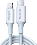 Кабель  Ugreen USB C - Lightning MFI, PD 3A, 480 Мбит, резиновое покрытие, 0.5 м (60747) белый кабель ugreen usb a lightning mfi 5в 2 4 a 480 мбит резиновое покрытие 0 5 м 80313 белый