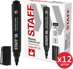 Маркер перманентный черный Staff Basic Budget PM-125, комплект 12 шт, 3 мм (880598) стираемый маркер для белой доски staff