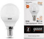 Лампа GAUSS LED Elementary Шар 8W E14 520lm 3000K 53118 Упаковка 10шт