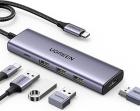 Разветвитель и хаб Ugreen CM511, USB-C - HDMI 4K 60Гц, 3хUSB 3.0 A, PD, Power Converter, серый космос (15597)