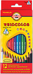 Карандаши цветные Koh-I-Noor Triocolor, 12 цветов, трехгранные, грифель 3,2 мм, европодвес (3132/12) карандаши 18 ов carioca шестигранные деревянные яркий грифель 3 мм точилка в подарок