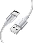 фото Кабель для зарядки и передачи данных ugreen usb a male - usb c male, 3a, 0.5 м, в оплетке (60130) белый