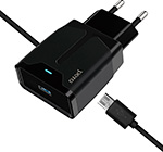 СЗУ Pero TC04, 1USB, 2.1A + MICRO-USB CABLE, черный сетевое зарядное устройство borofone ba41a power lake 2usb с экраном встроенный кабель micro usb белый 25837