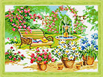 Алмазная мозаика Цветной ''Скамейка в саду'' (30х40) на подрамнике  qs200069