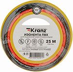 Изолента Kranz ПВХ, 0.13х19 мм, 25 м, желтая изолента kranz пвх 0 13х15 мм 20 м желтая