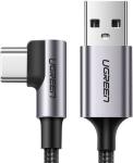 

Кабель Ugreen US284 (50942) Angled 90° USB-C Male to USB2.0 A Male 3A Data Cable, 2 м, серый космос