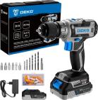 

Аккумуляторная дрель-шуруповерт Deko DKCD20V ONE + в кейсе + набор 63 инструмента для дома, 20В 2x2.0Ач, черно-синий