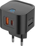 Зарядное устройство Pero TC21, USB-A + USB-C PD, 25W, черный (ТС21B)