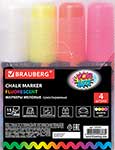 Маркеры меловые Brauberg POP-ART, НАБОР 4 ЦВЕТА, 15 мм, стираемые, для гладких поверхностей (151545) стираемые красочные шитье diy портные мел портниха маркеры ткань ремесло