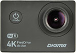 Автомобильный видеорегистратор Digma FreeDrive Action 4K, WiFi, 8 Mpix, 2160x3840, 2160p, 150гр., Allwinner V3, черный автомобильный видеорегистратор digma fd119 freedrive 119 1 3mpix 1080x1920 1080p 140гр gp2247