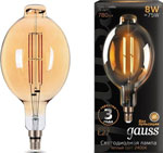 фото Лампа gauss led vintage filament bt180 8w e27 180*360mm amber 780lm 2400k