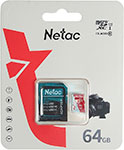 Карта памяти microSD Netac P500 ECO, 64 GB + адаптер (NT02P500ECO-064G-R) оптовая sd карта защиты коробка адаптер карты tf маленькая белая коробка