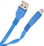 Дата-кабель mObility USB - micro USB, плоский, 2 метра, 3 А, синий кабель red line usb micro usb 2 метра нейлоновая оплетка синий