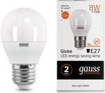 

Лампа GAUSS LED Elementary Шар 8W E27 520lm 3000K 53218 Упаковка 10шт