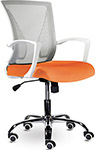 Кресло Brabix Wings MG-306, пластик белый, хром, сетка, серое/оранжевое, 532011 кресло офисное brabix wings mg 306 пластик белый хром сетка серое оранжевое 532011