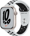 фото Умные часы apple watch series 7 gps (mkna3ru/a) 45mm starlight aluminium platinum/black nike sport band