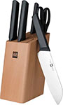 Набор стальных ножей (4 ножа ножницы деревянная подставка из бука)  Huo Hou 6-Piece Kitchen Knife Set Lite (HU0057), черный сумка для 3 складных ножей knife to meet you bag roll3