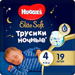 Ночные трусики-подгузники Huggies Elite Soft 4 9-14 кг 19 шт. подгузники трусики huggies natural 15 кг 6 размер 26шт