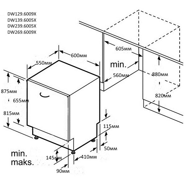 Высота встраиваемой посудомоечной машины 60 от чистого пола под столешницу