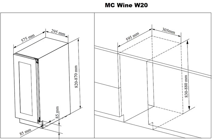 Размер винного шкафа встроенного