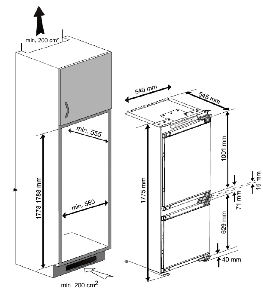 Встраиваемый холодильник Beko bcna306e2s схема встраивания