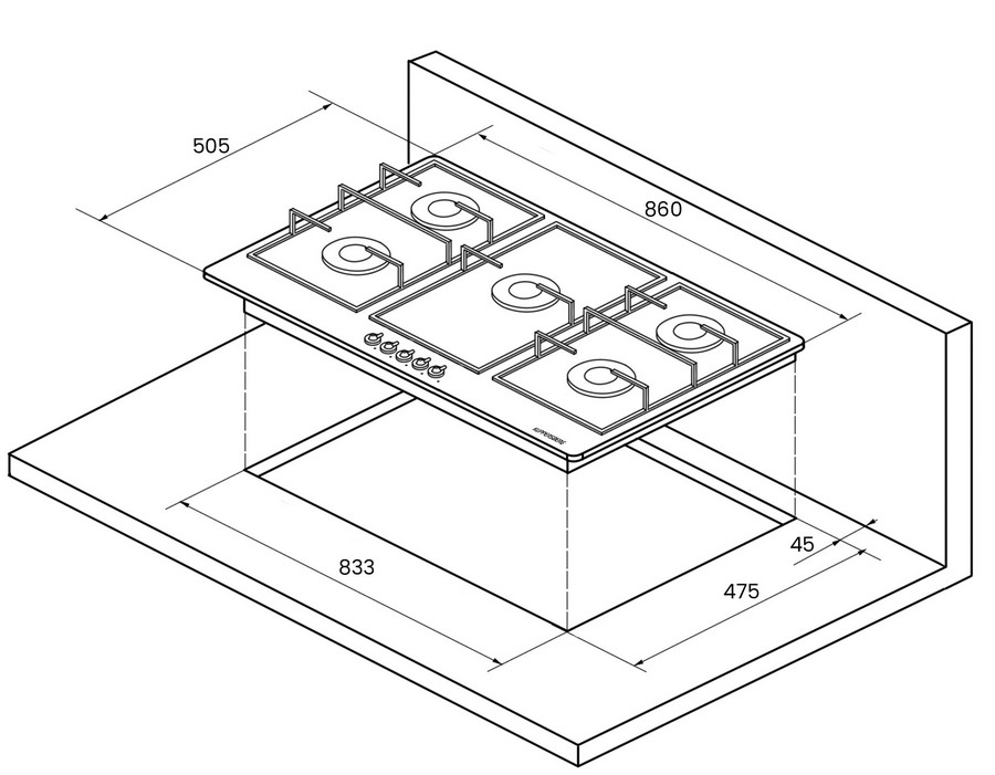 Размеры газовой плиты для кухни 4 конфорки стандартной