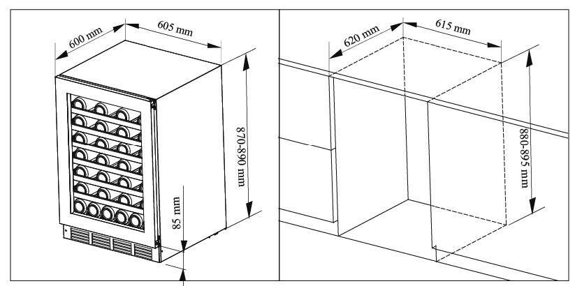Размер винного шкафа встроенного