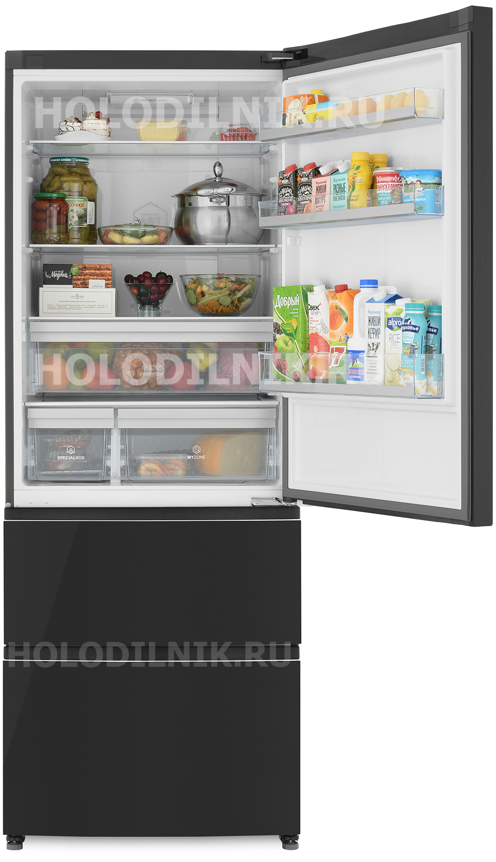 Изображение товара Многокамерный холодильник Haier A3FE 742 CGBJRU черное стекло инверторный с No Frost