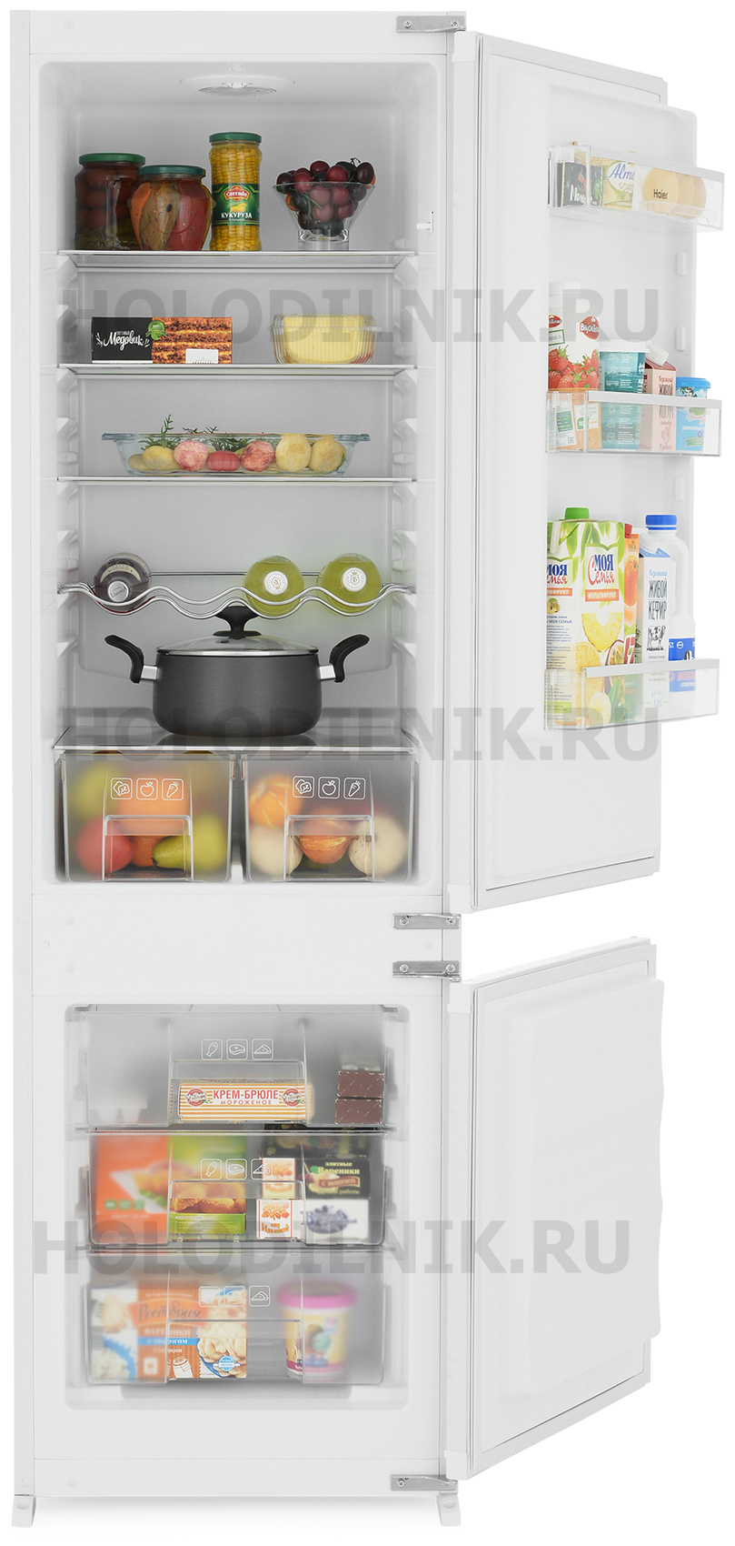 Изображение товара Встраиваемый двухкамерный холодильник Haier HRF 225 WBRU белый с системой No Frost и механическим у